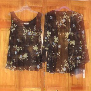 PATRA black floral print sheer 2 pc top sz 14 woman - NEW